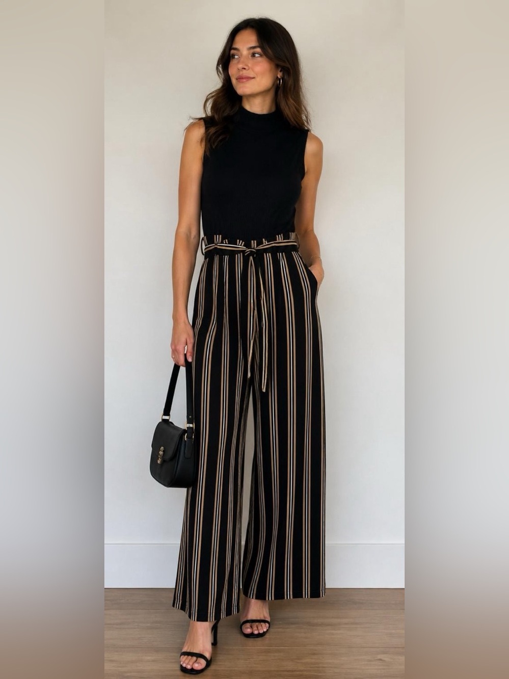 As U Wish Black & tan Wide-Leg Jumpsuit.